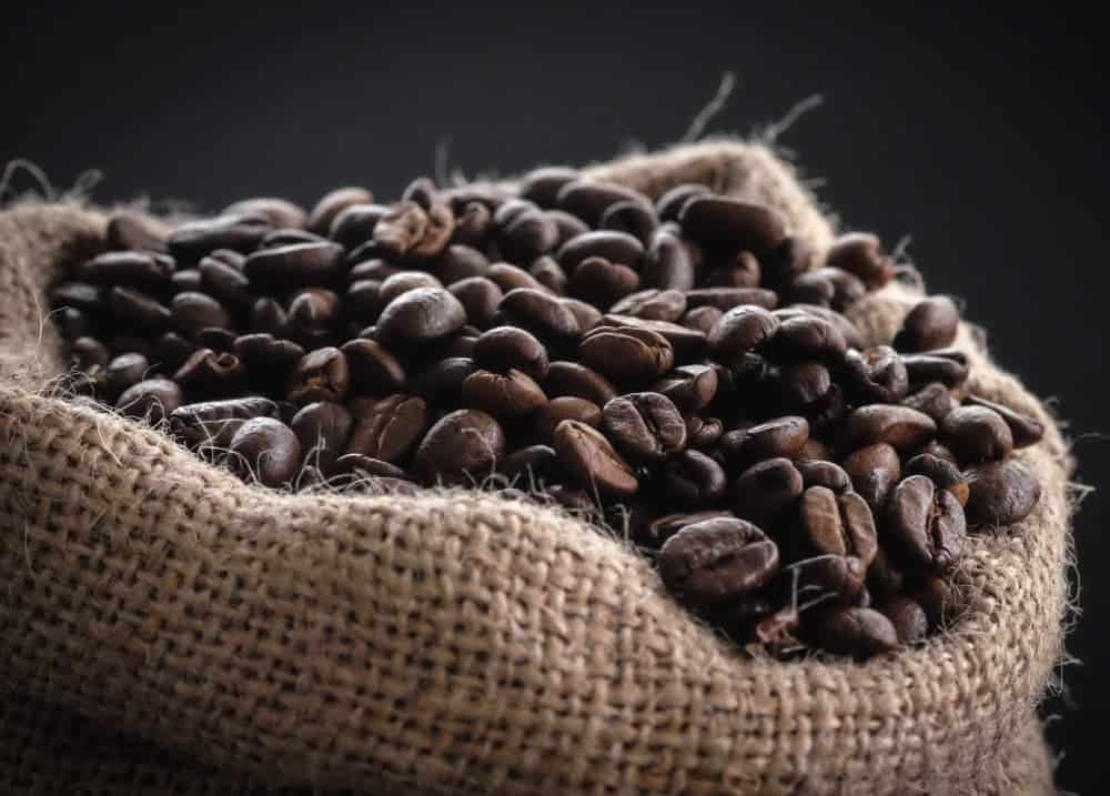 coffee beans in burlap bag