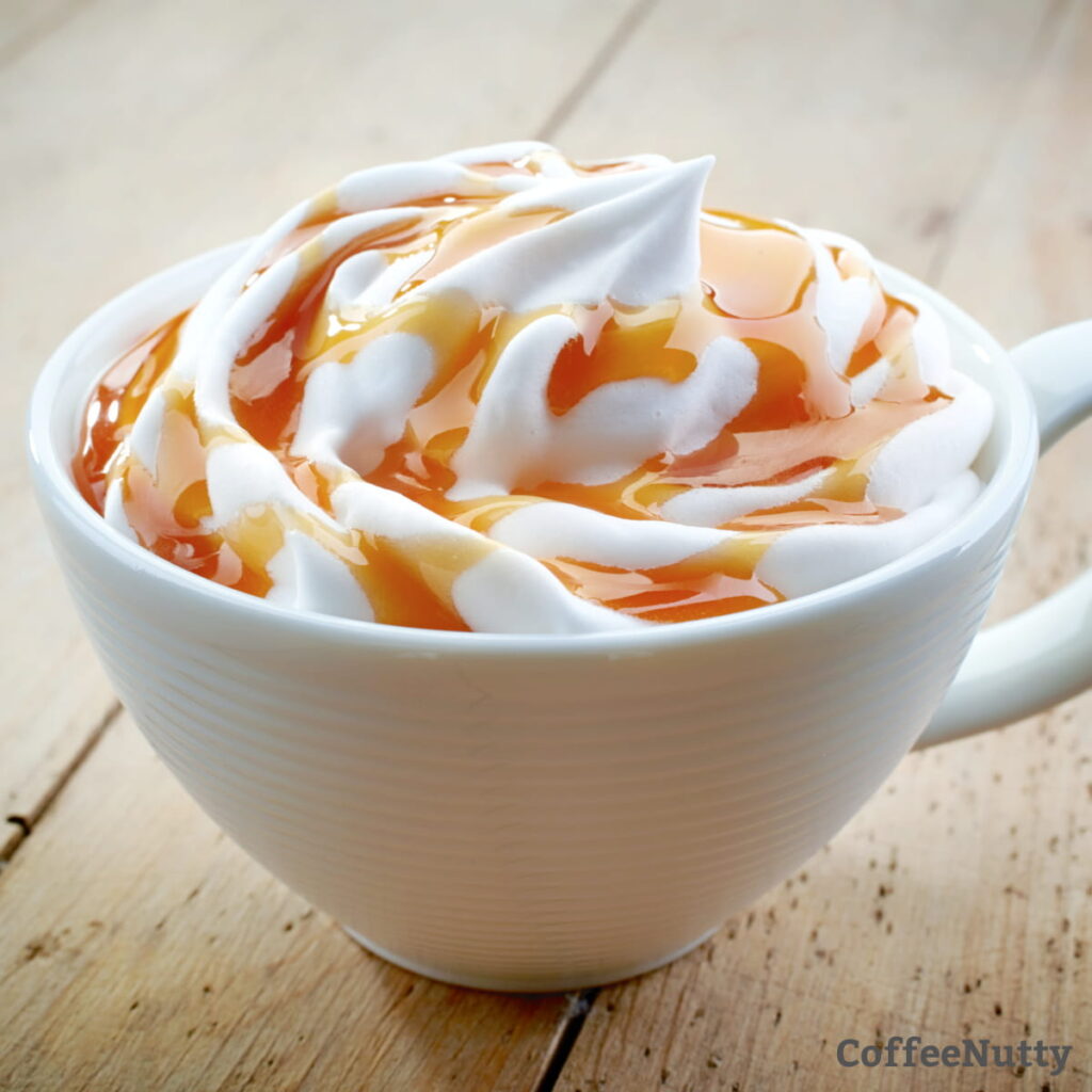 Close up of caramel latte.