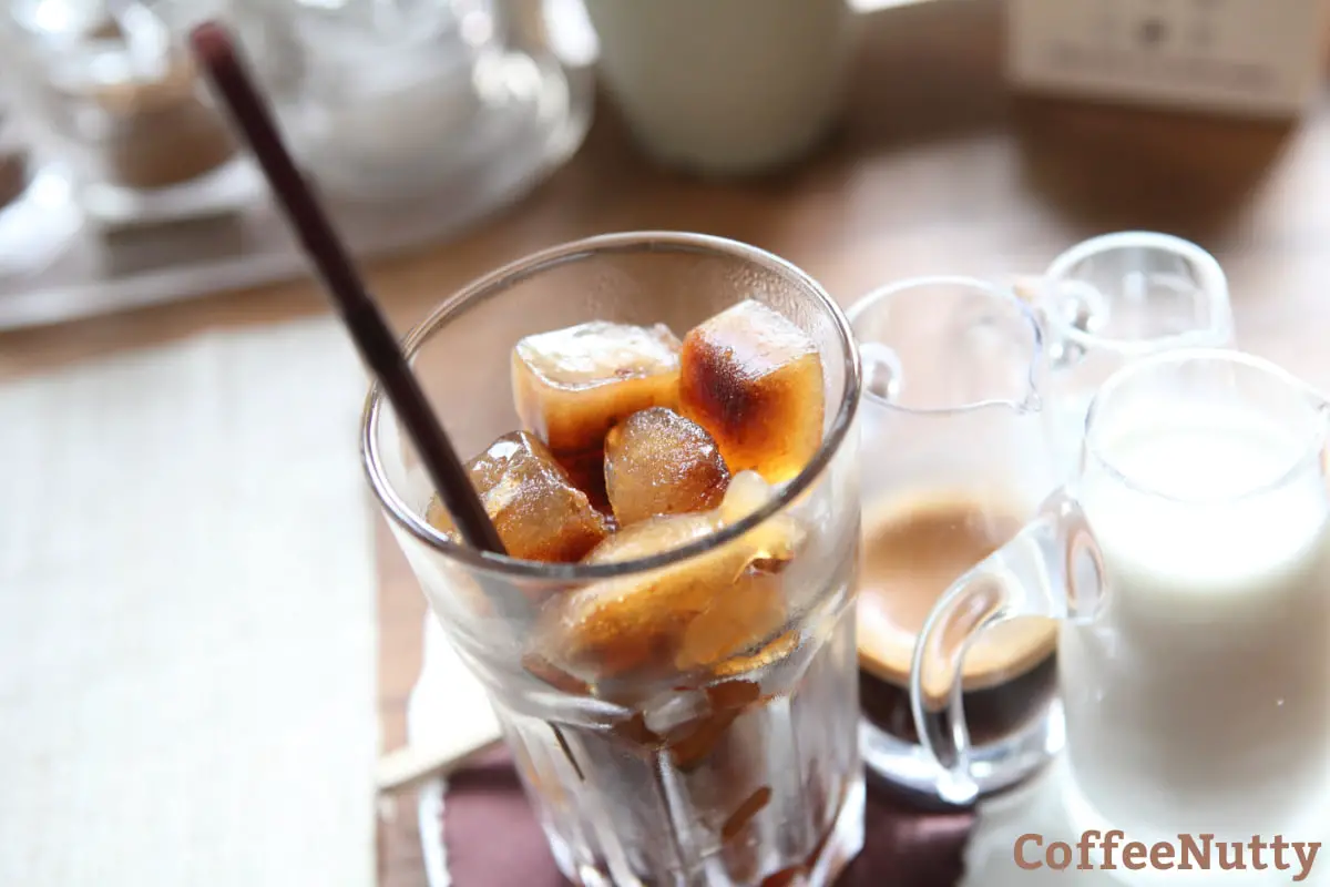 Iced coffee with syrups and creamer.