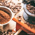 Coffee beans ground for cup of coffee-half caff coffee.