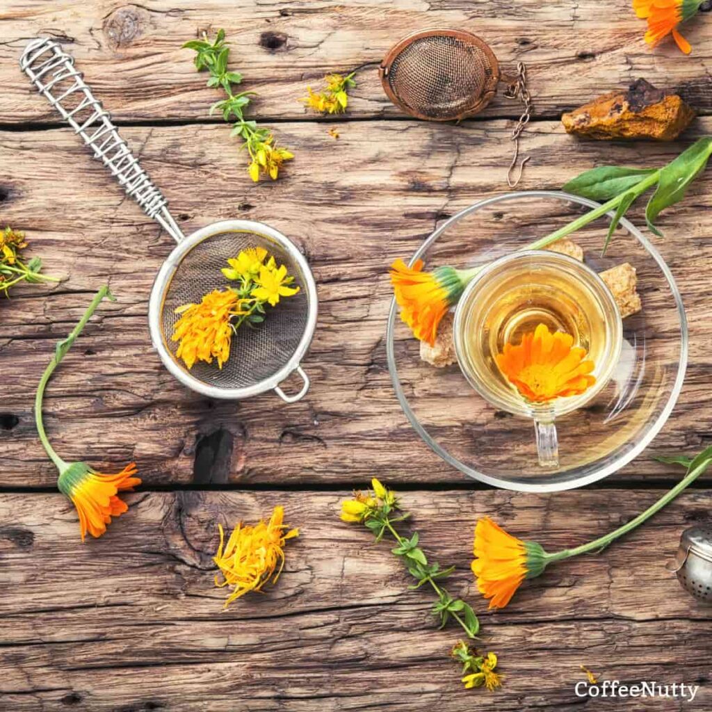 Herbs and flowers used to infuse and make caffeine free herbal tea.