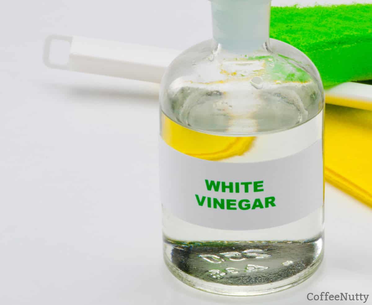 White vinegar used as cleaning solution to clean coffee machine.