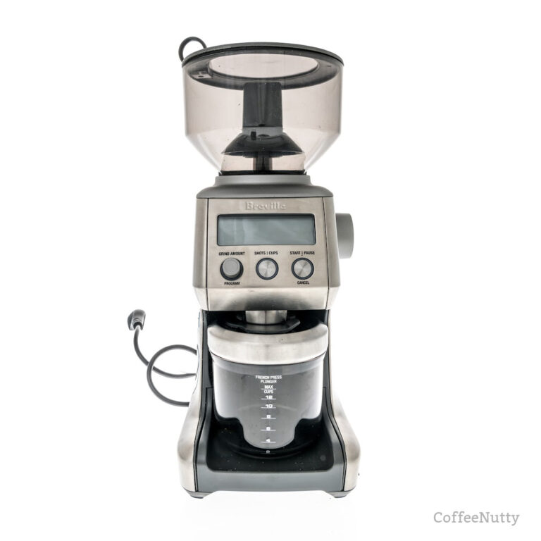 Breville coffee Machine unplugged - white background.